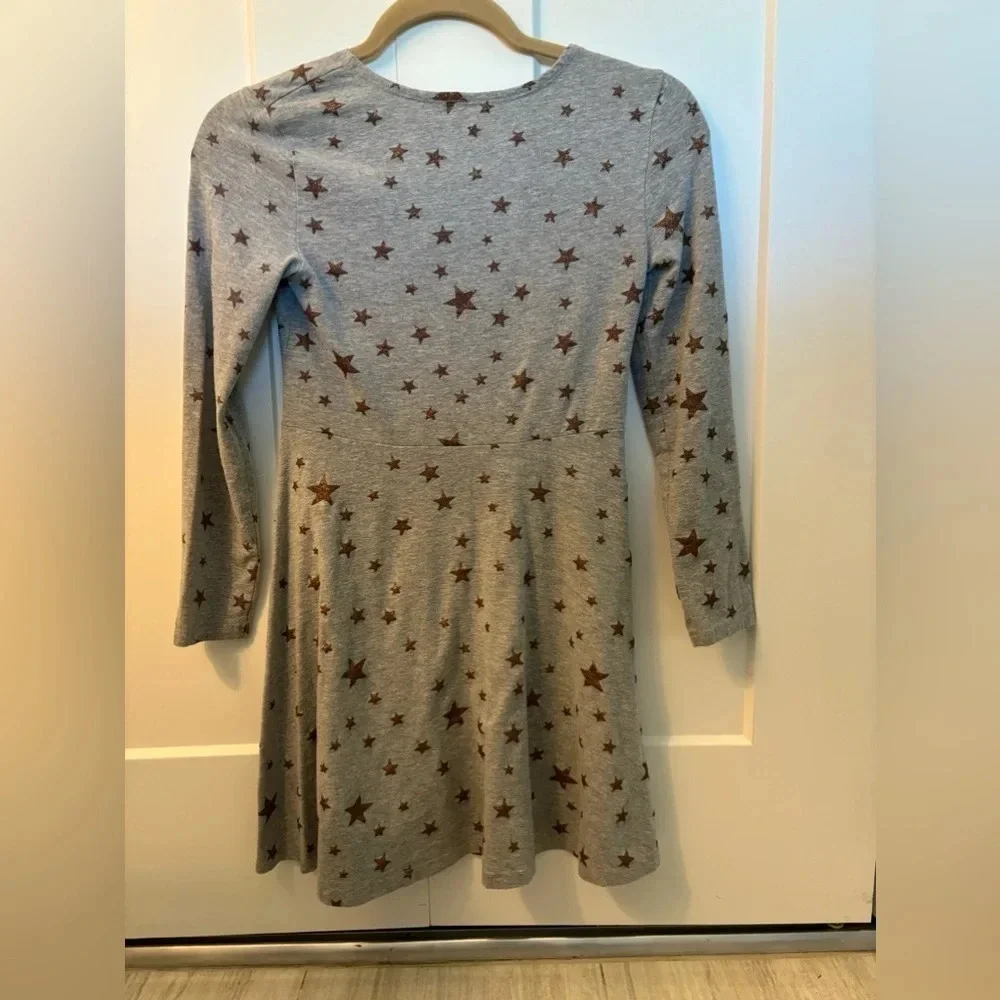 BCBG Girls Star Skater Dress Size Large 8/10 Gray Gold Metallic Stars
